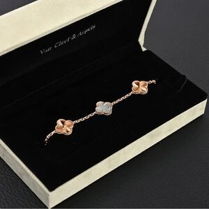18K Rose Gold Van Cleef & Arpels Style Alhambra Bracelet 2 Laser 3 Mother of Pea